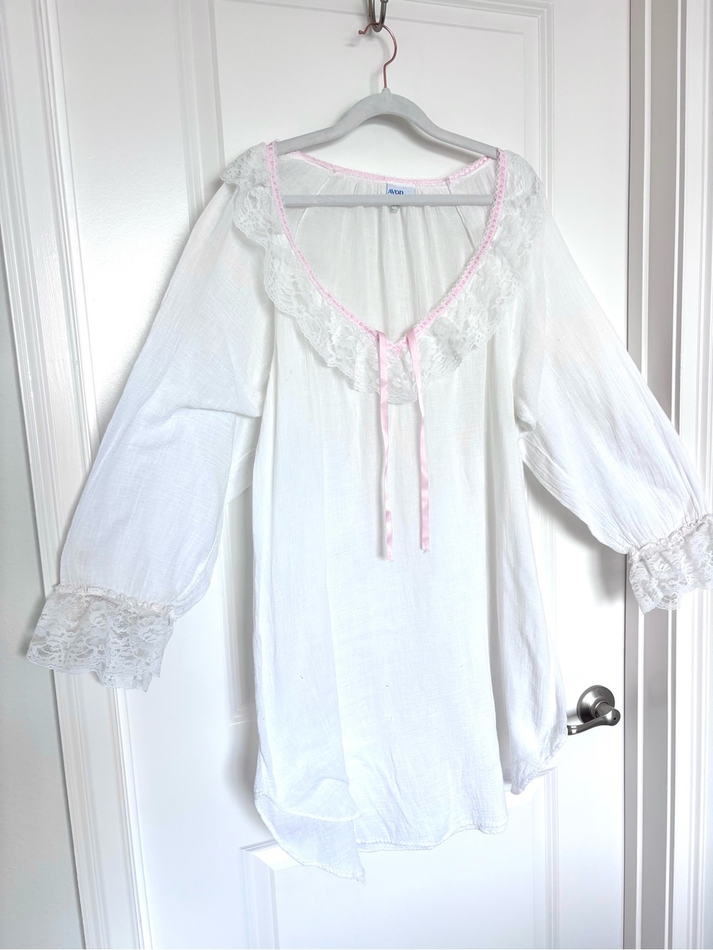 Vintage 80s Avon Fashions 100% Cotton Lace Nightgown Cottagecore Prairie